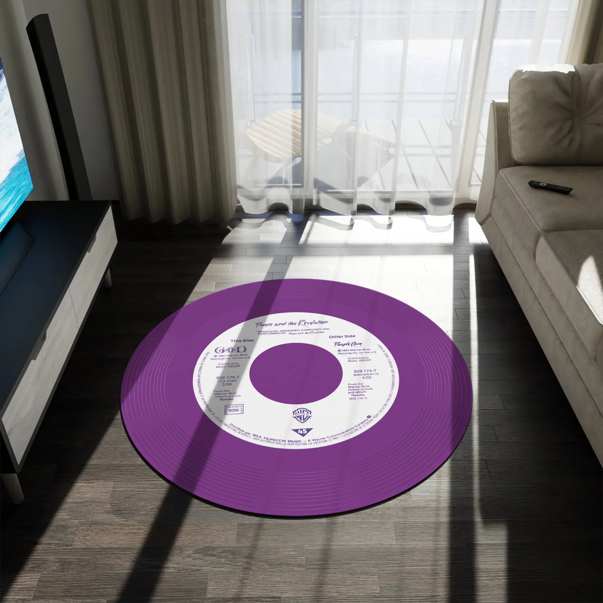 Prince, Purple Rain, (US Made) Vinyl Single Round Rug 60” 152cm - Posterify