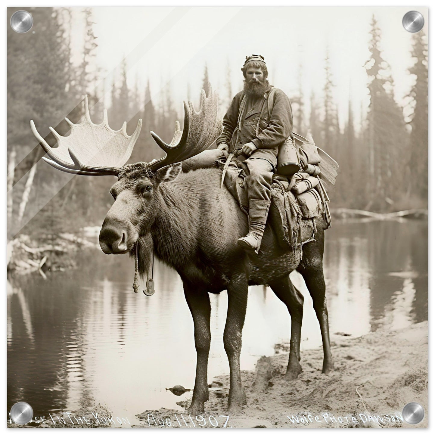 Moose Rider Vintage Photo Reprint on Premium Matte Paper - Posterify