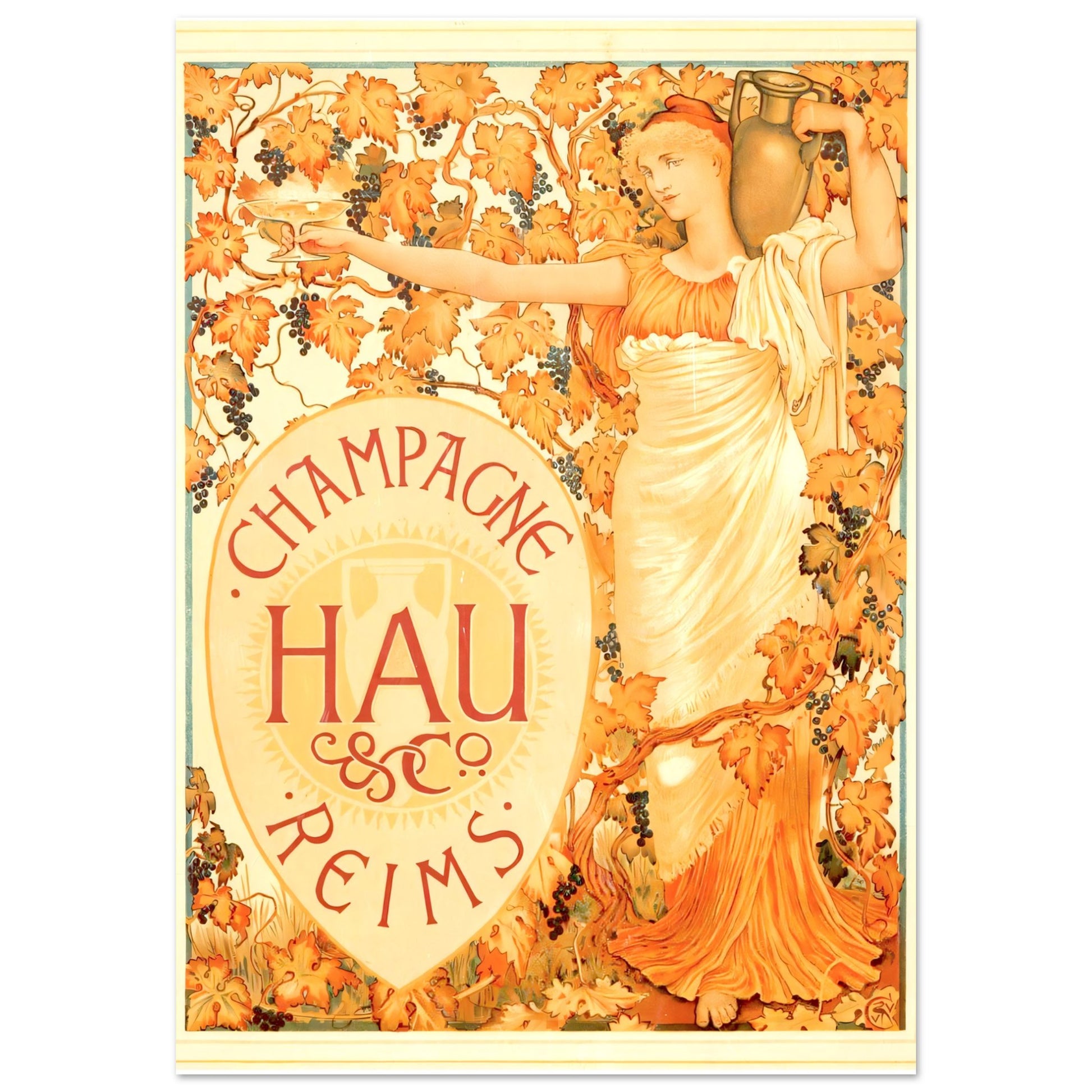 Champagne Vintage poster reprint on Premium Matte Paper - Posterify