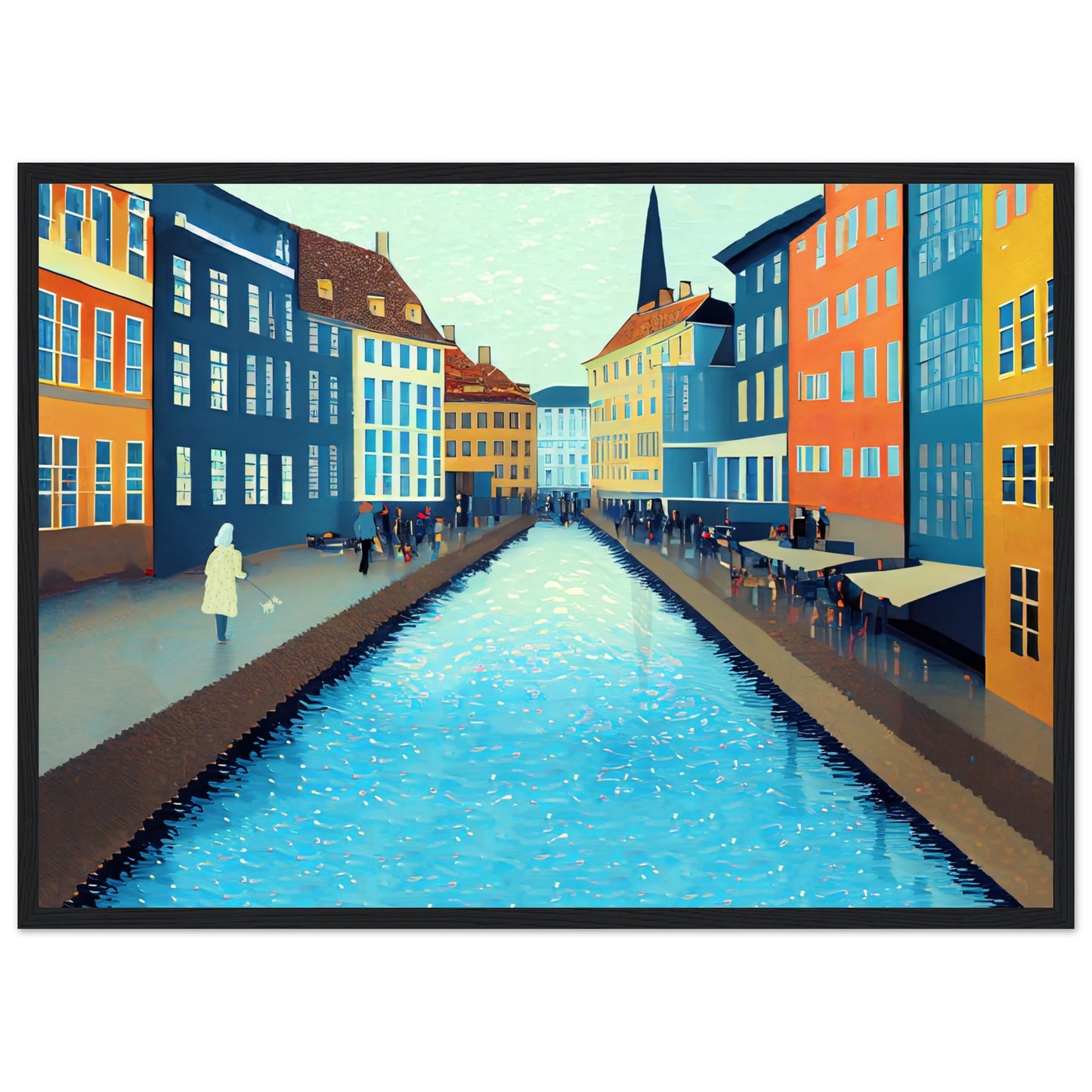 Copenhagen 'Dogwalk' Art Deco art by Posterify Design Wooden Framed Poster - Posterify