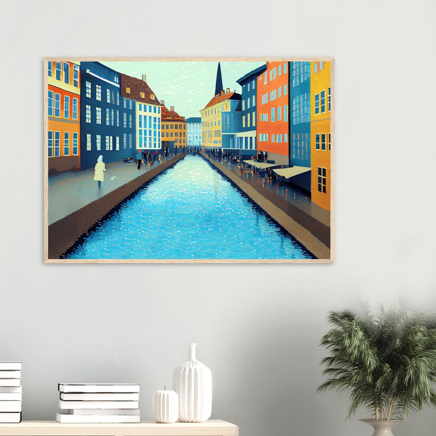 Copenhagen 'Dogwalk' Art Deco art by Posterify Design Wooden Framed Poster - Posterify