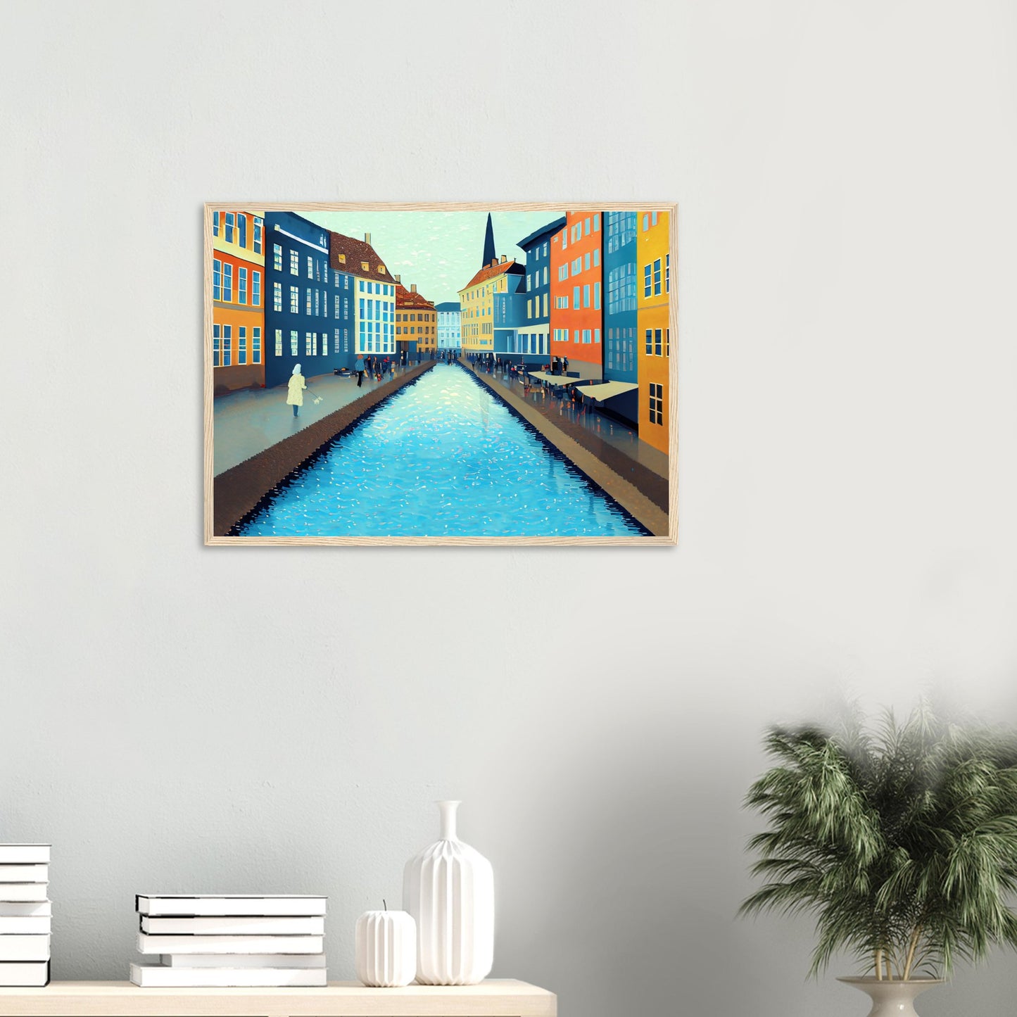 Copenhagen 'Dogwalk' Art Deco art by Posterify Design Wooden Framed Poster - Posterify