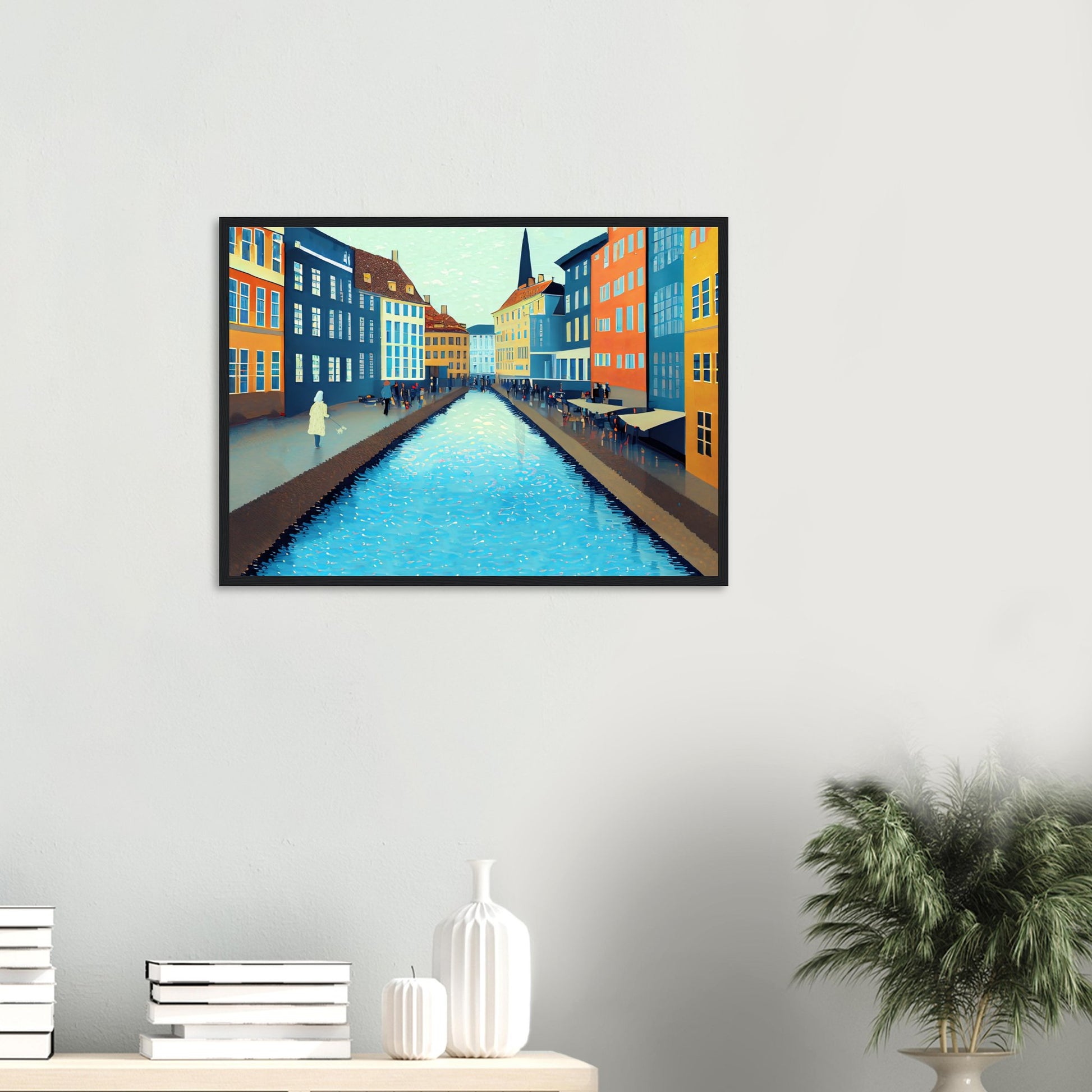 Copenhagen 'Dogwalk' Art Deco art by Posterify Design Wooden Framed Poster - Posterify