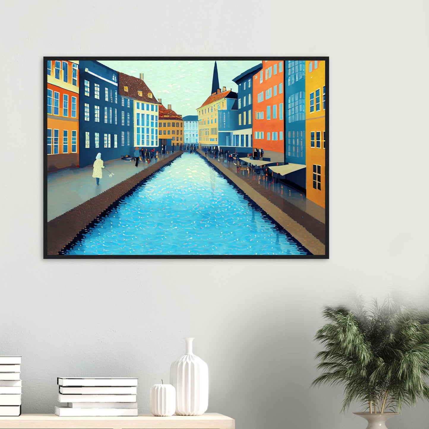 Copenhagen 'Dogwalk' Art Deco art by Posterify Design Wooden Framed Poster - Posterify