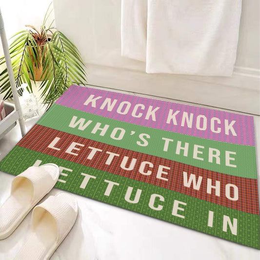 Door Mat 'Knock Knock Who's There, Lettuce Who, Lettuce in' - Posterify