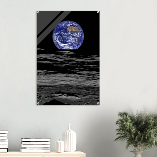 Acrylic HQ Print of Earth and the Moon by the Lunar Orbiter Camera 2015. NASA