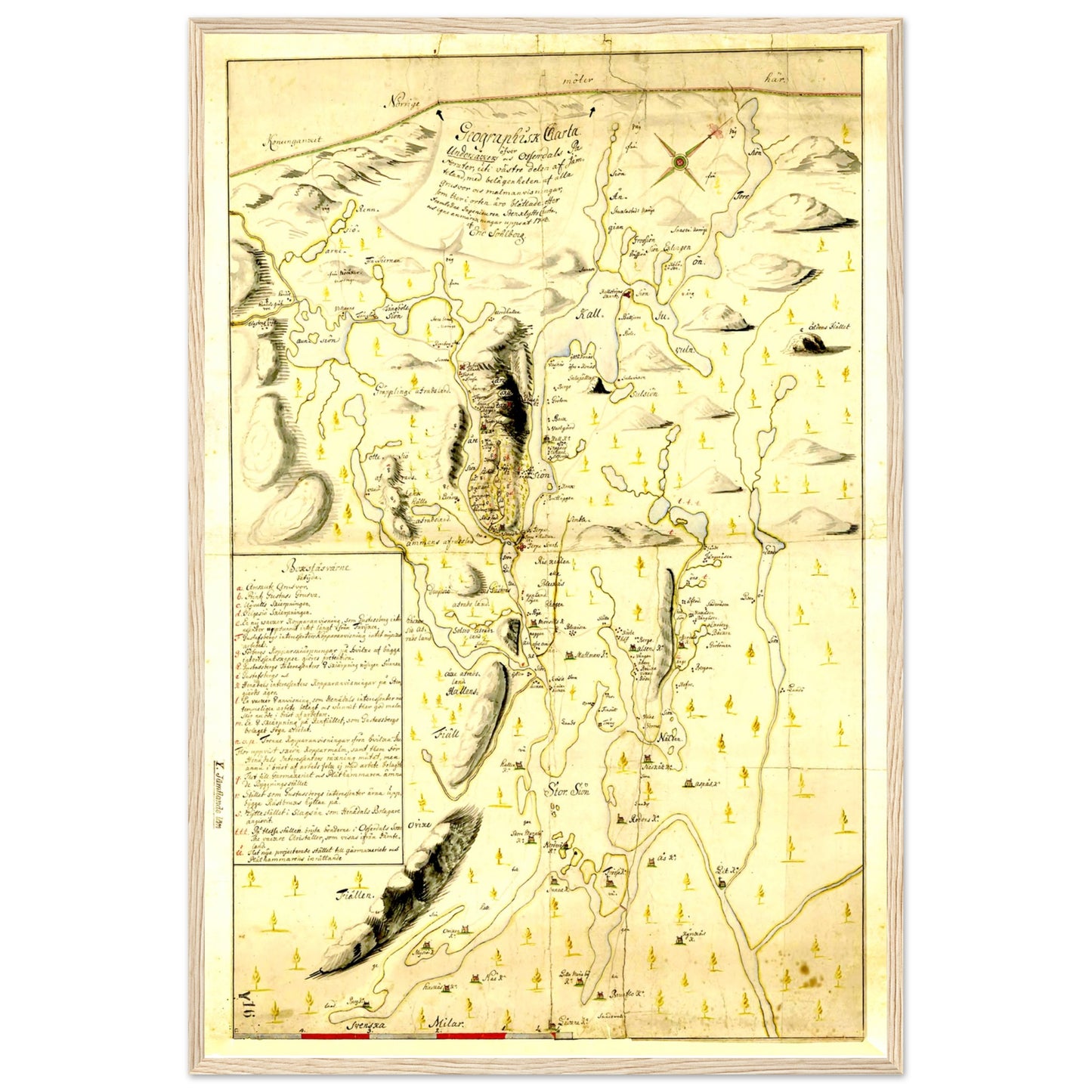 Karta över Åre och västra Jämtland från 1748. Åre mountain village Sweden 1748. - Posterify