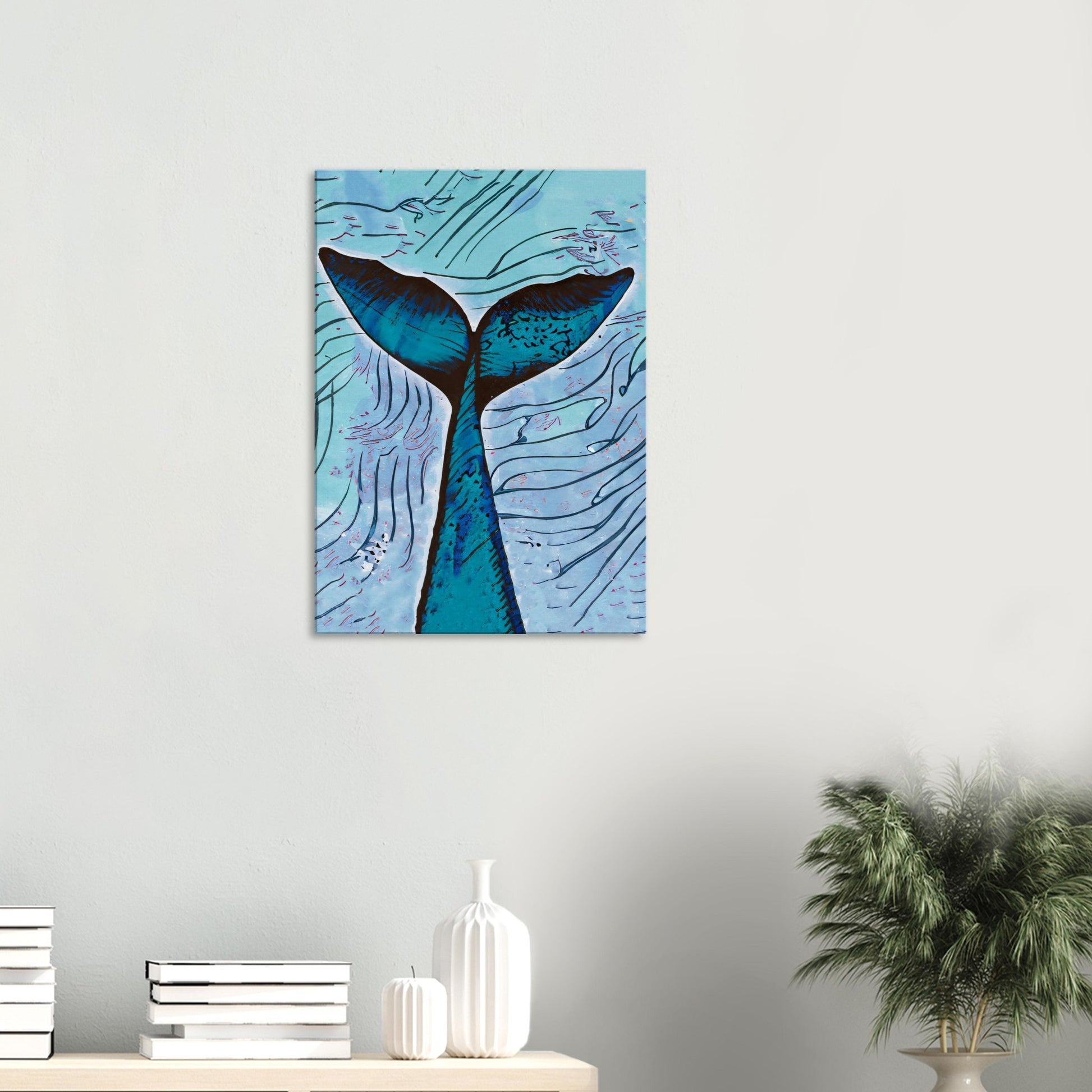 Whale fin on Canvas line drawing by Posterify Design - Posterify