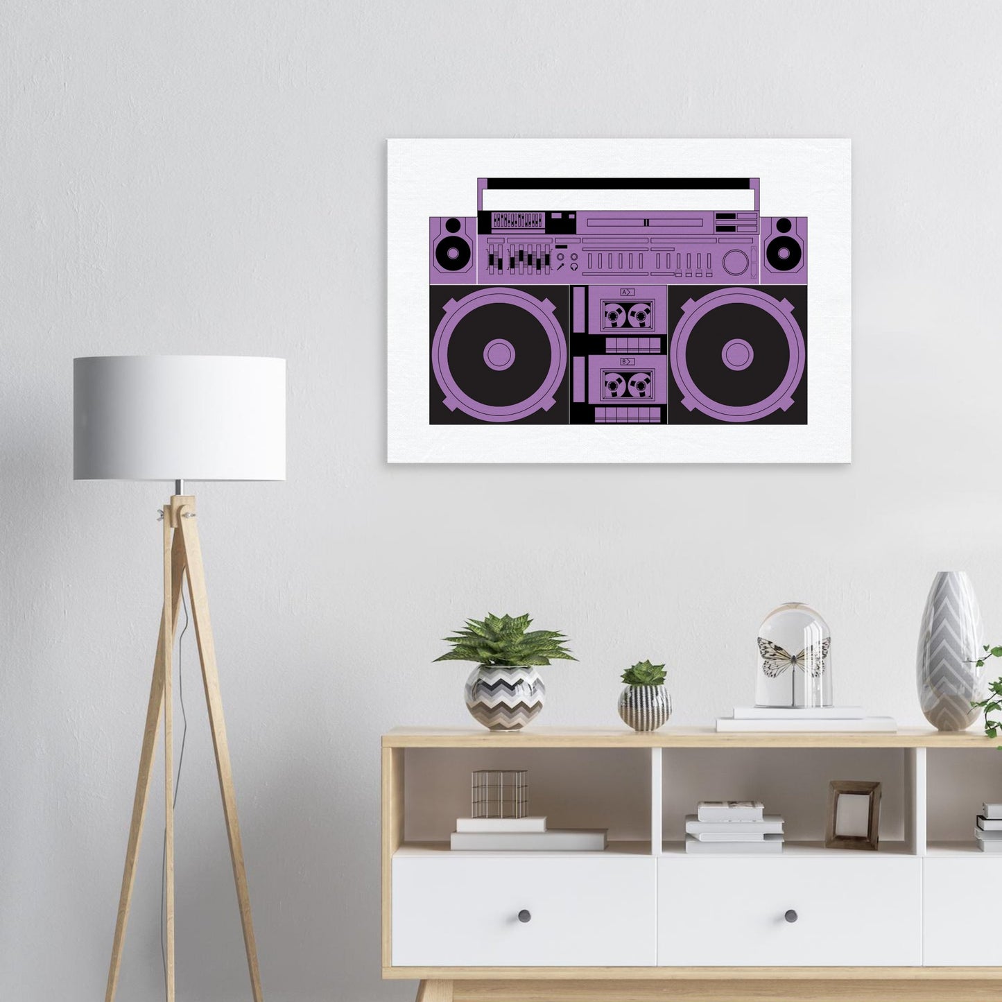 Ghetto Blaster, Bom Box, Purple graphics on Canvas - Posterify