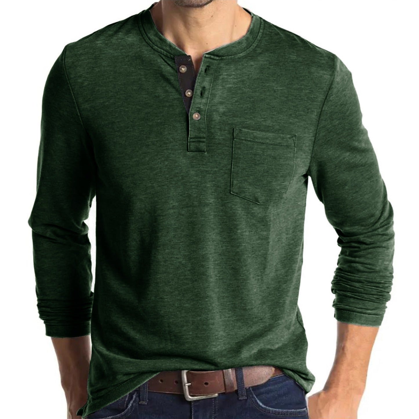 Hillside Autumn And Winter Men's Long Sleeved T - Shirt Solid Color Base Shirt - Posterify