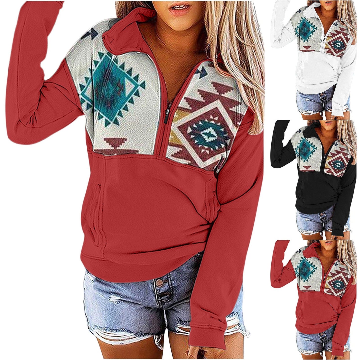 Hillside Autumn And Winter New Vintage Printed Zipper Pocket Women's Sweater - Posterify