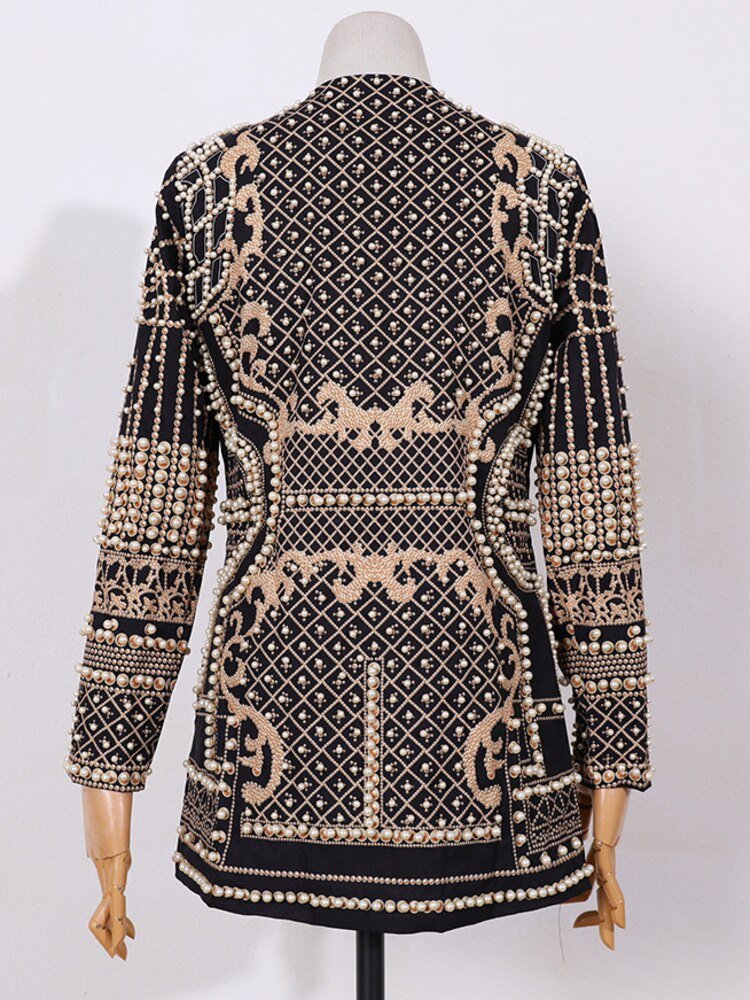 Hillside Beaded Geometric Autumn Winter Long Sleeves V - Neck Vintage Ladies Outwear vintage fashion Overcoats - Posterify