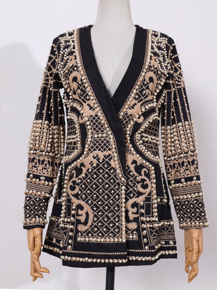 Hillside Beaded Geometric Autumn Winter Long Sleeves V - Neck Vintage Ladies Outwear vintage fashion Overcoats - Posterify