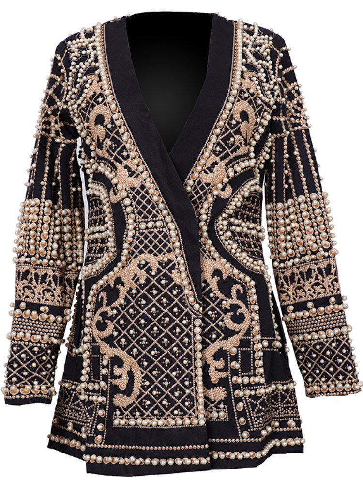 Hillside Beaded Geometric Autumn Winter Long Sleeves V - Neck Vintage Ladies Outwear vintage fashion Overcoats - Posterify