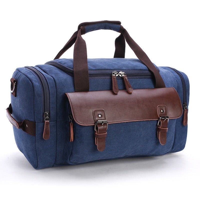 Hillside Large Capacity Vintage Luggage Casual Tote Bags Travel Bag Pu Leather Canvas Duffle Bag - Posterify