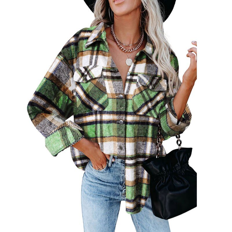 Hillside Long Plaid Jacket Women Coat Overshirt Winter Checkered Jacket Female Long Sleeve Shirt Jacket For Women - Posterify