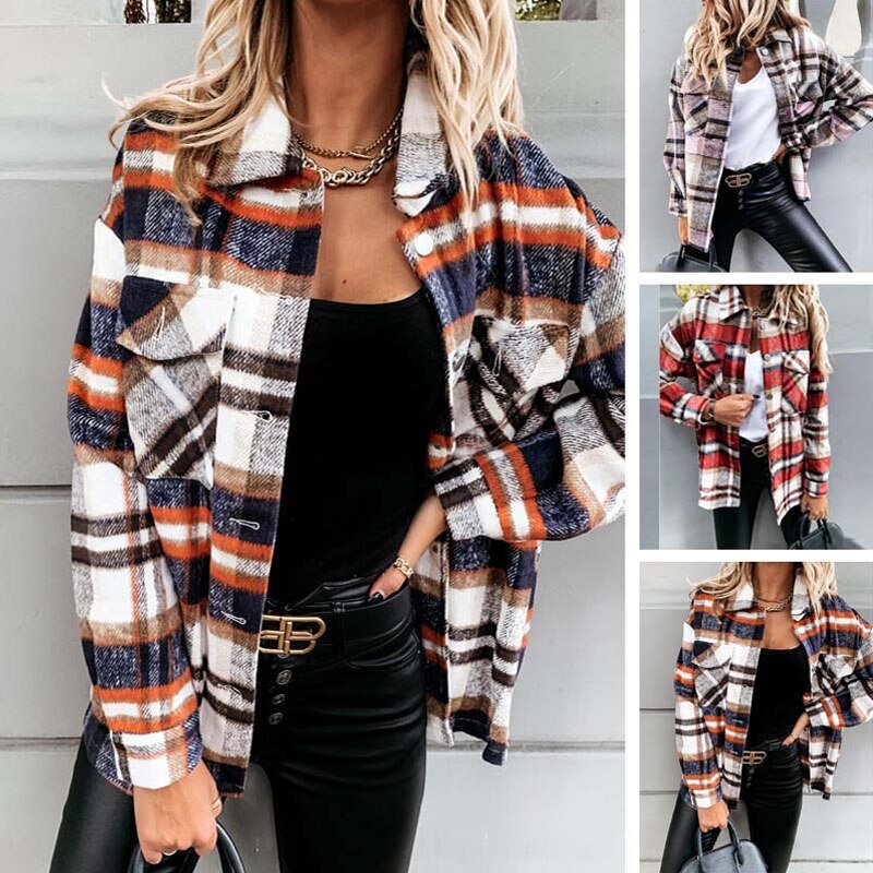 Hillside Long Plaid Jacket Women Coat Overshirt Winter Checkered Jacket Female Long Sleeve Shirt Jacket For Women - Posterify