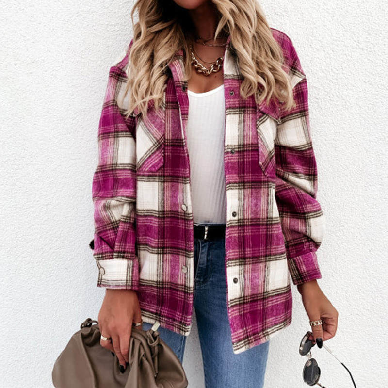 Hillside Long Plaid Jacket Women Coat Overshirt Winter Checkered Jacket Female Long Sleeve Shirt Jacket For Women - Posterify