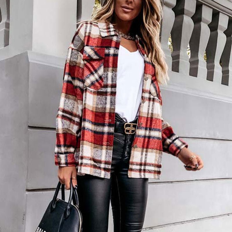 Hillside Long Plaid Jacket Women Coat Overshirt Winter Checkered Jacket Female Long Sleeve Shirt Jacket For Women - Posterify