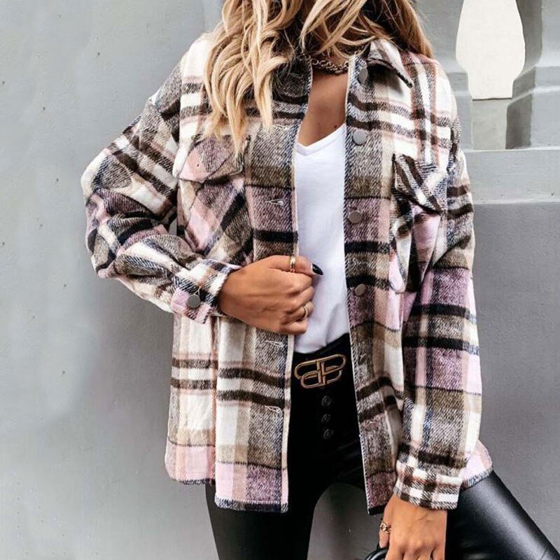 Hillside Long Plaid Jacket Women Coat Overshirt Winter Checkered Jacket Female Long Sleeve Shirt Jacket For Women - Posterify