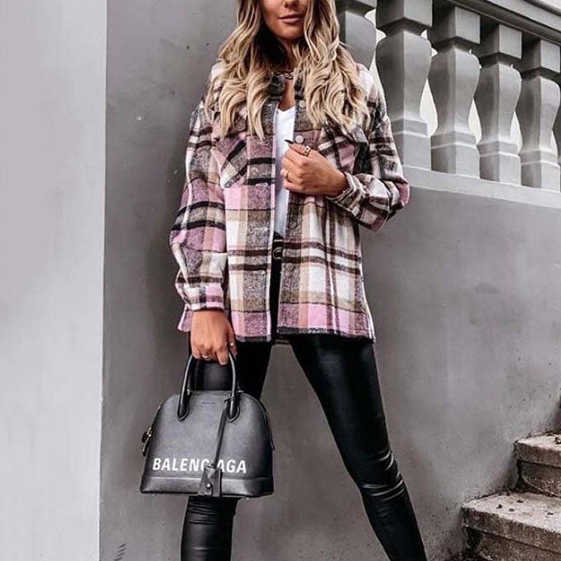 Hillside Long Plaid Jacket Women Coat Overshirt Winter Checkered Jacket Female Long Sleeve Shirt Jacket For Women - Posterify