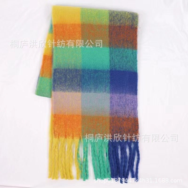 Hillside Men's and Women's Autumn and Winter Fashion Warm Rainbow Plaid Shawl Versatile Tassel Scarf - Posterify