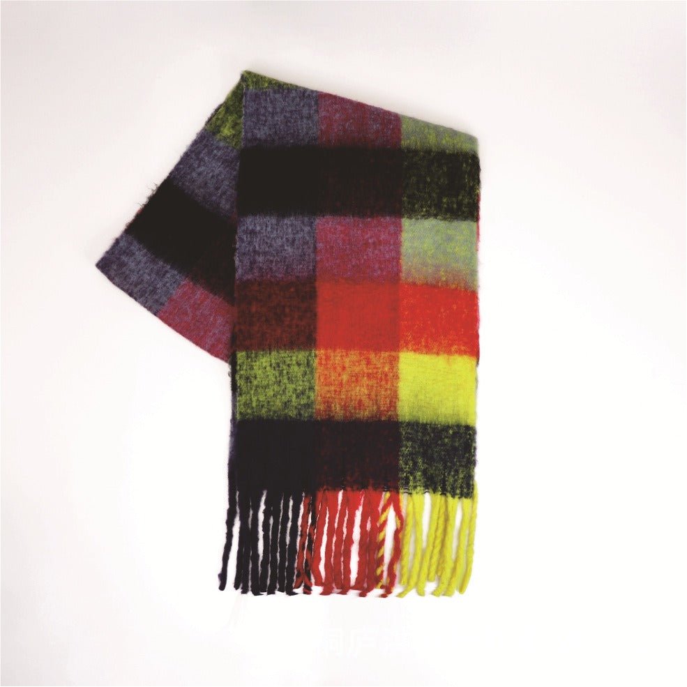 Hillside Men's and Women's Autumn and Winter Fashion Warm Rainbow Plaid Shawl Versatile Tassel Scarf - Posterify