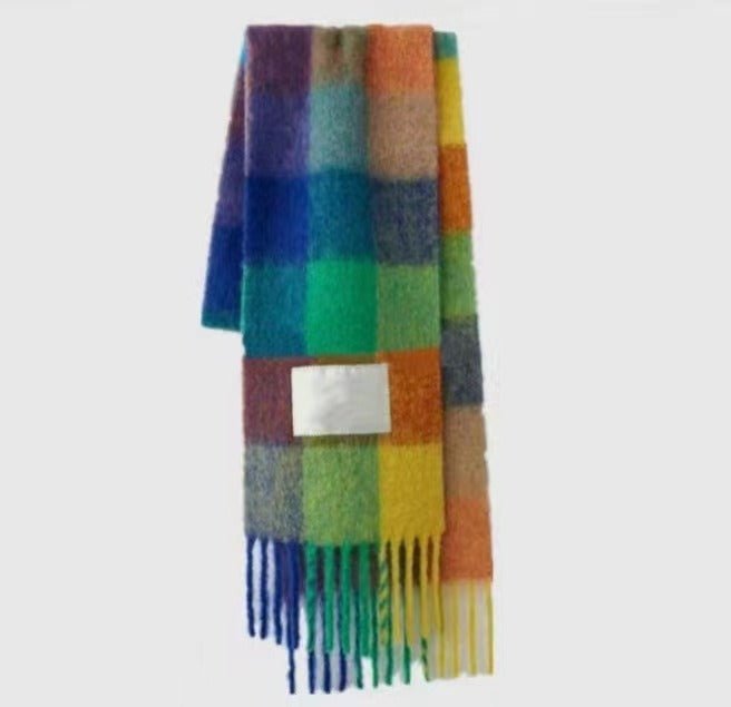 Hillside Men's and Women's Autumn and Winter Fashion Warm Rainbow Plaid Shawl Versatile Tassel Scarf - Posterify