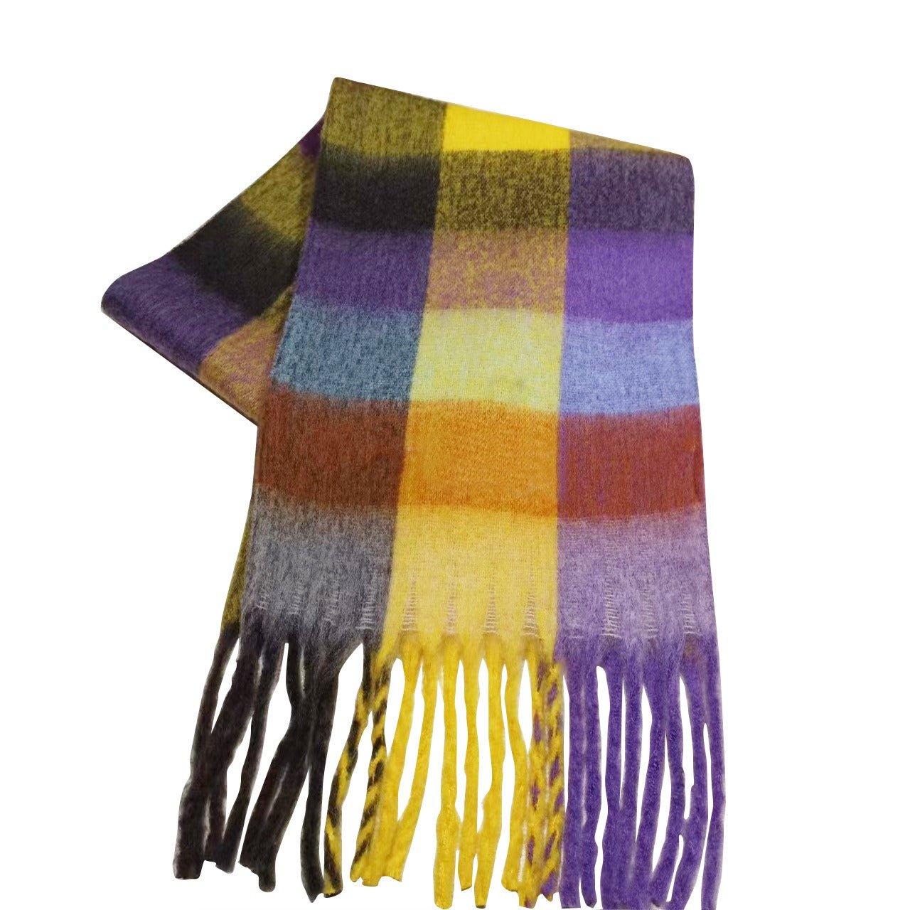 Hillside Men's and Women's Autumn and Winter Fashion Warm Rainbow Plaid Shawl Versatile Tassel Scarf - Posterify