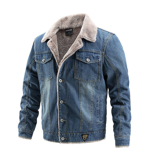 Hillside Men's Denim Jacket Autumn Winter Jacket Plush Casual Men's Fashion Trend - Posterify