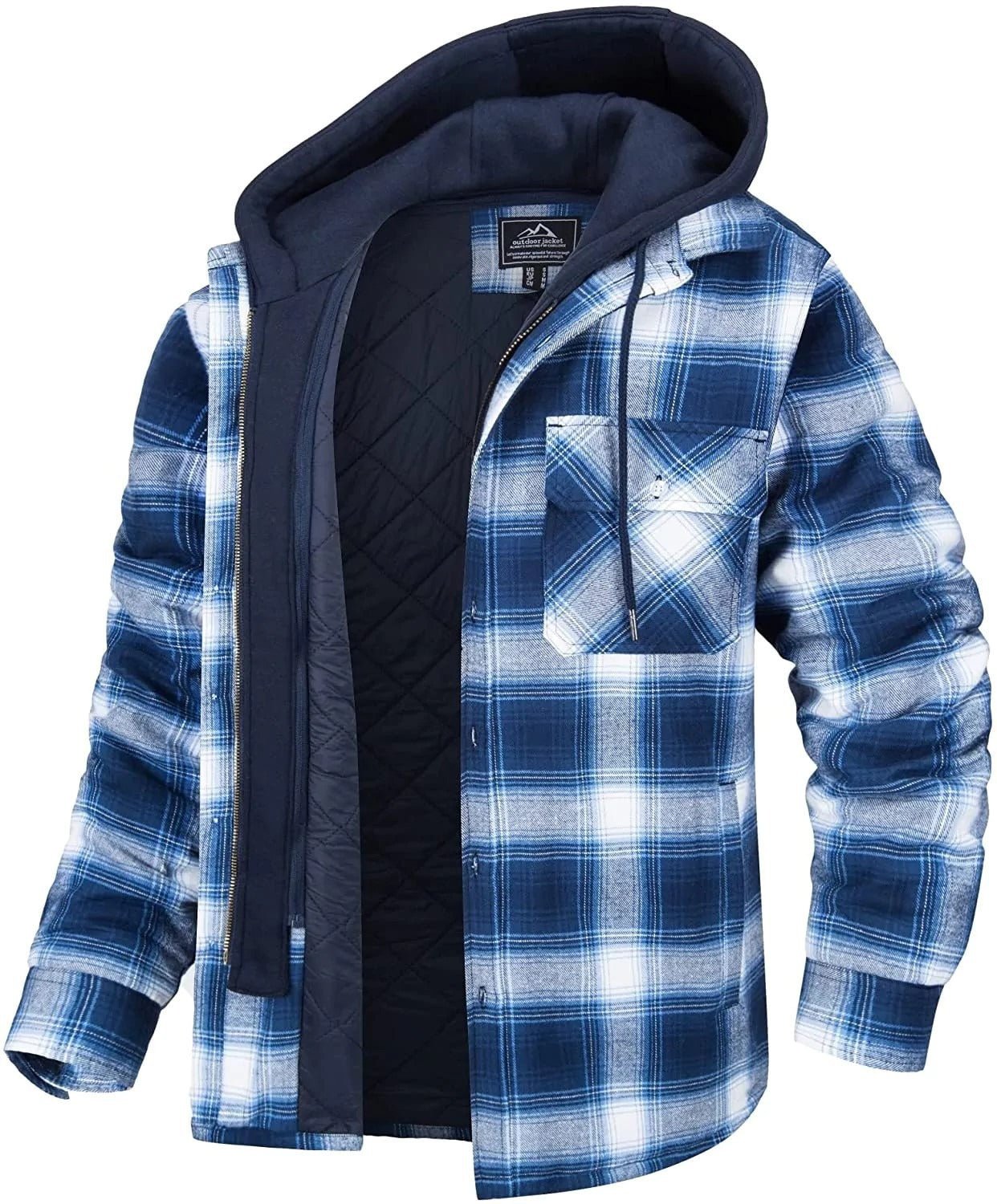 Hillside Men's European and American Autumn and Winter Heavy Cotton Shirt Plaid Long Sleeve Loose Hooded Jacket Coat LC - Posterify