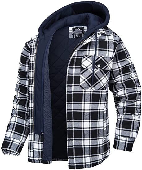 Hillside Men's European and American Autumn and Winter Heavy Cotton Shirt Plaid Long Sleeve Loose Hooded Jacket Coat LC - Posterify