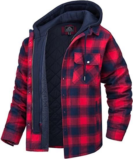 Hillside Men's European and American Autumn and Winter Heavy Cotton Shirt Plaid Long Sleeve Loose Hooded Jacket Coat LC - Posterify