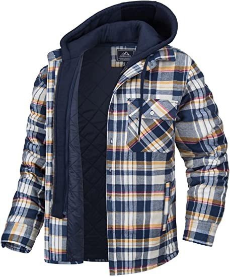 Hillside Men's European and American Autumn and Winter Heavy Cotton Shirt Plaid Long Sleeve Loose Hooded Jacket Coat LC - Posterify