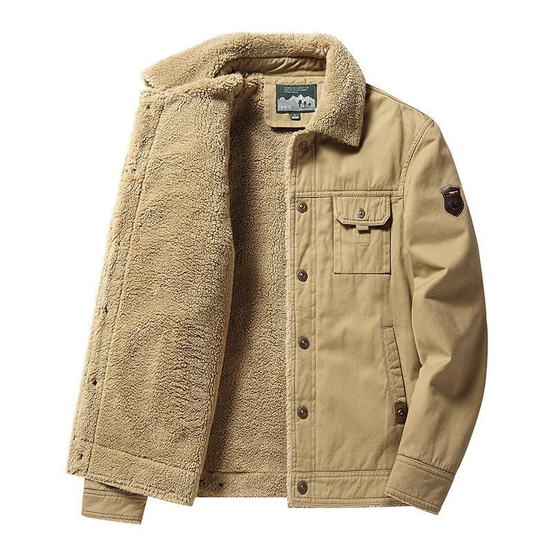 Hillside Men's New Wash Cotton Plush Thickened Casual Fashion Lapel Men's Jacket Coat - Posterify