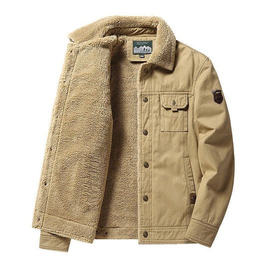 Hillside Men's New Wash Cotton Plush Thickened Casual Fashion Lapel Men's Jacket Coat - Posterify