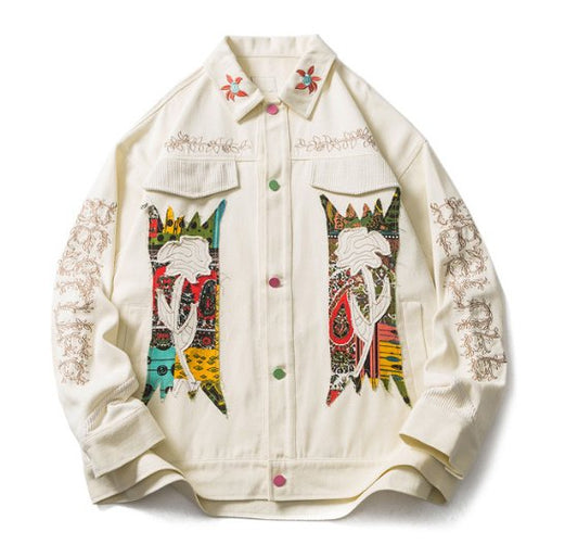 Hillside sense embroidery flower patch denim jacket men street lovers long - sleeved jacket - Posterify