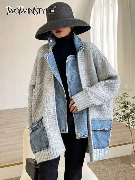 Hillside Vintage Colorblock Jacket For Women Lapel Long Sleeve Patchwork Denim Casual Jackets Female Autumn Clothing Fashion - Posterify