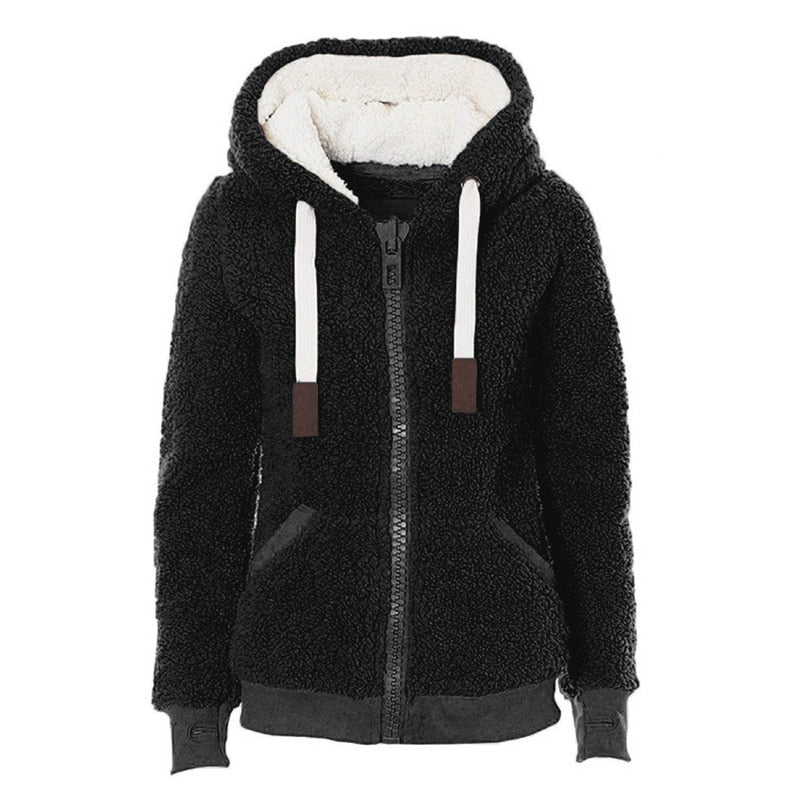 Hillside Winter Fleece Sweater Fluffy Thick Hooded Warm Zipper Cardigan Women Winter Coat Sherpa Tops Cardigan Sweaters - Posterify