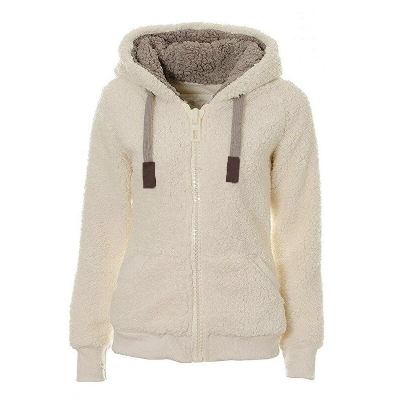 Hillside Winter Fleece Sweater Fluffy Thick Hooded Warm Zipper Cardigan Women Winter Coat Sherpa Tops Cardigan Sweaters - Posterify