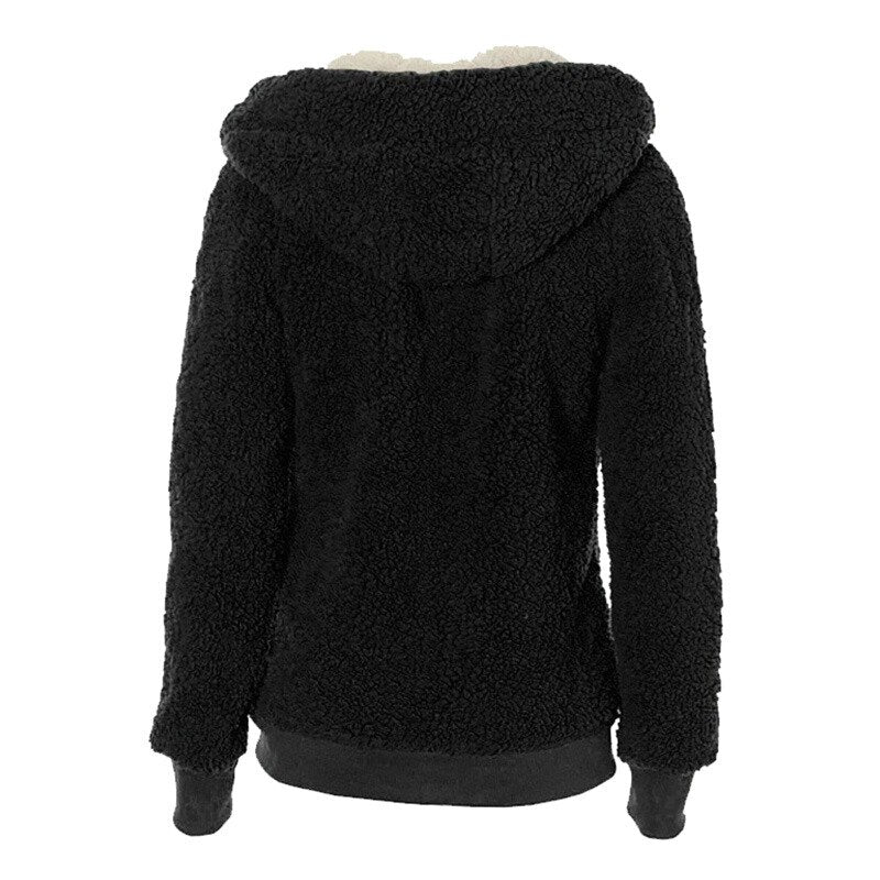 Hillside Winter Fleece Sweater Fluffy Thick Hooded Warm Zipper Cardigan Women Winter Coat Sherpa Tops Cardigan Sweaters - Posterify