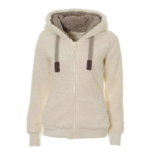 Hillside Winter Fleece Sweater Fluffy Thick Hooded Warm Zipper Cardigan Women Winter Coat Sherpa Tops Cardigan Sweaters - Posterify