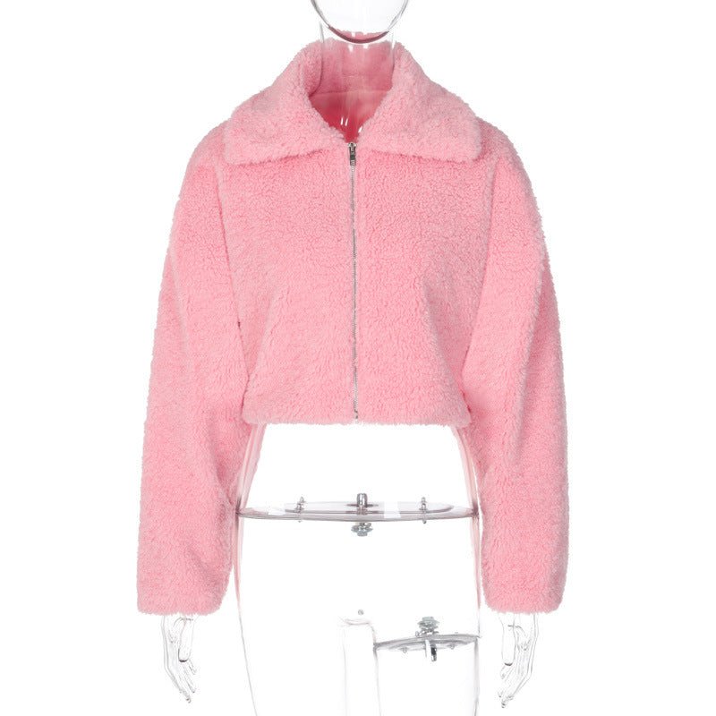 Hillside Winter Plush Clothes Zip Up Pink Jacket - Posterify