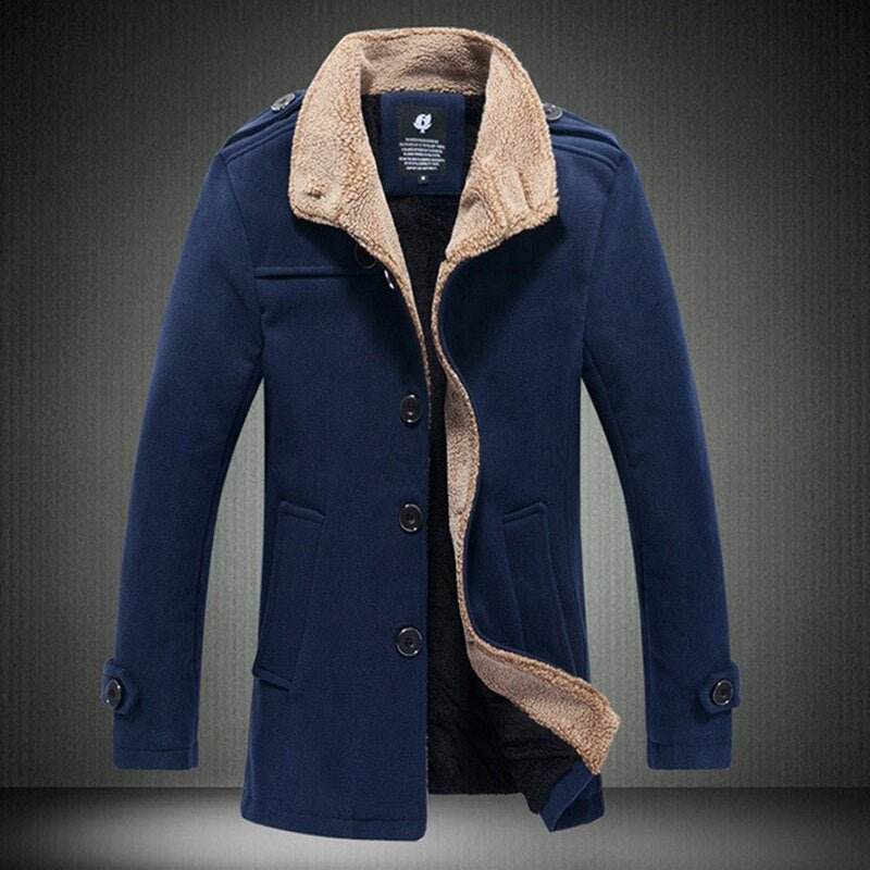 Jacket Men Winter Fleece Plus Velvet Thick Warm Coat Mens Slim Fit Trench Overcoat Male Outdoor Windproof Jackets Long Outwear - Posterify