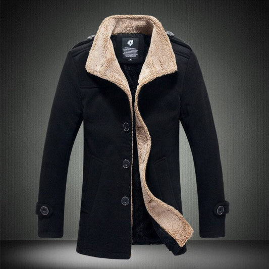 Jacket Men Winter Fleece Plus Velvet Thick Warm Coat Mens Slim Fit Trench Overcoat Male Outdoor Windproof Jackets Long Outwear - Posterify