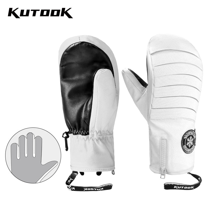 KUTOOK Winter Ski Mittens Windproof Snowboard Mittens Thermal Fleece Lining Skiing Gloves Waterproof Goatskin Palm Outdoor Sport - Posterify