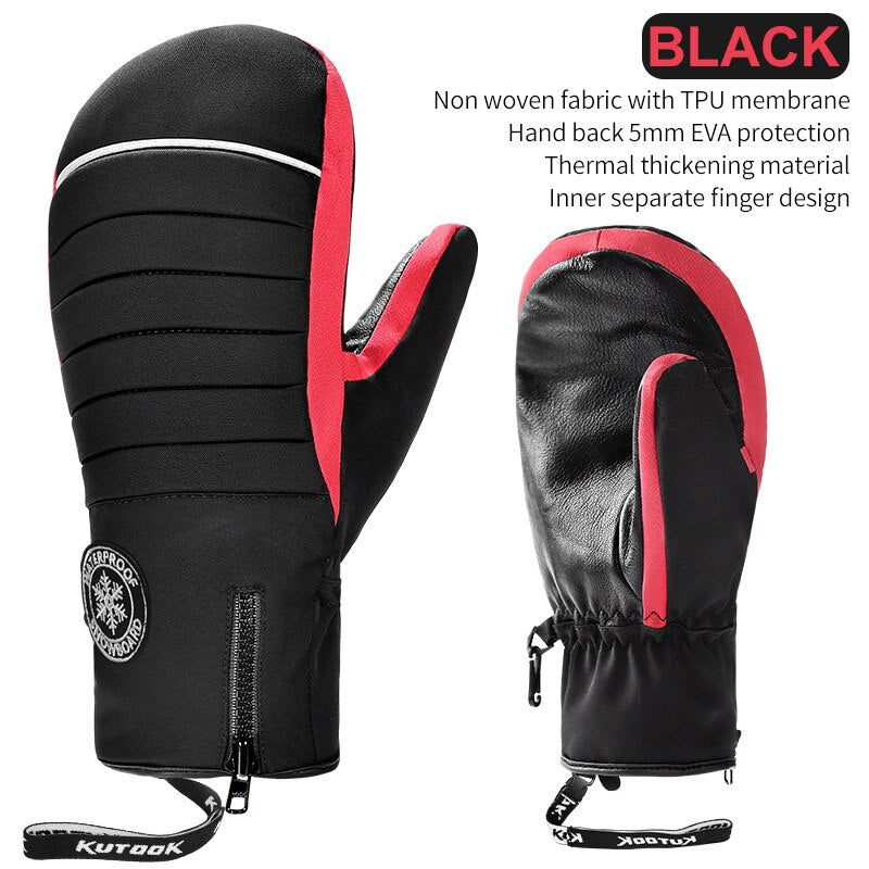 KUTOOK Winter Ski Mittens Windproof Snowboard Mittens Thermal Fleece Lining Skiing Gloves Waterproof Goatskin Palm Outdoor Sport - Posterify