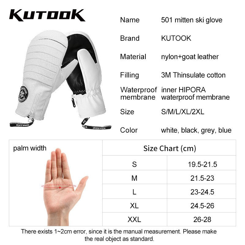 KUTOOK Winter Ski Mittens Windproof Snowboard Mittens Thermal Fleece Lining Skiing Gloves Waterproof Goatskin Palm Outdoor Sport - Posterify