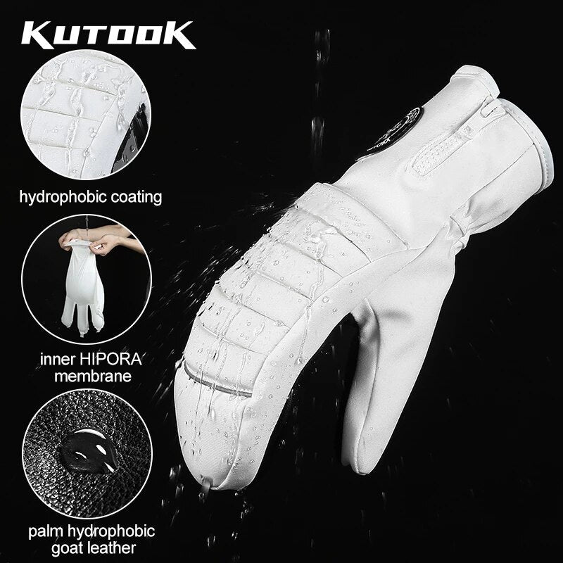 KUTOOK Winter Ski Mittens Windproof Snowboard Mittens Thermal Fleece Lining Skiing Gloves Waterproof Goatskin Palm Outdoor Sport - Posterify