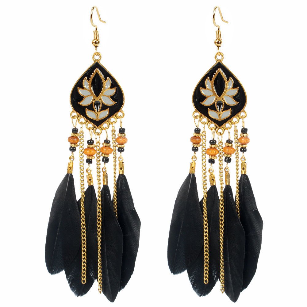 Long Feather Fringe Earrings Exaggerated Indian Drop Earrings - Posterify